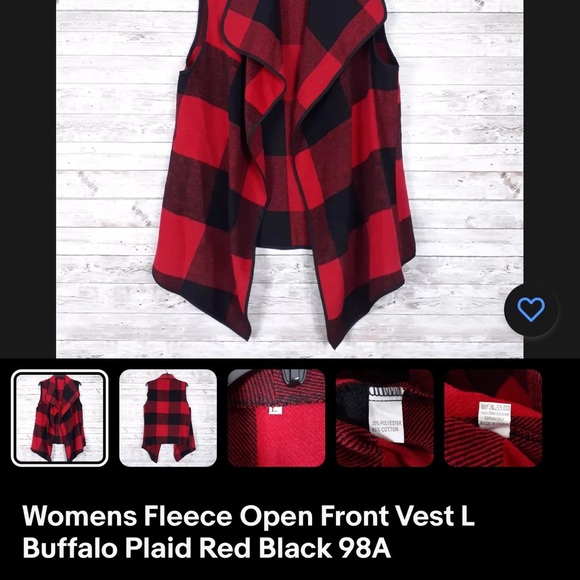 Women’s fleece open front vest size S buffalo plaid with pockets like new - Picture 5 of 6